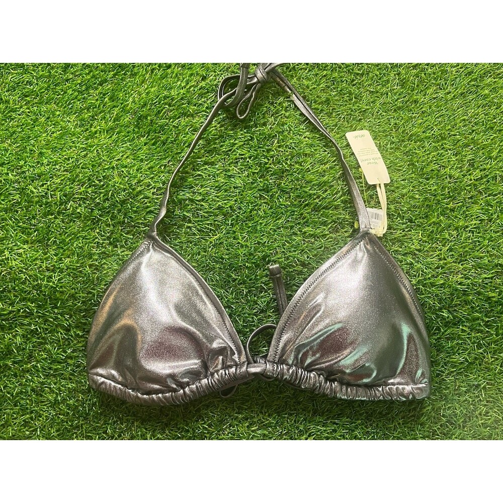 Aerie Metallic Silver Bikini Set Size L Festival Rave Pool Party NWT Must See - Picture 2 of 12